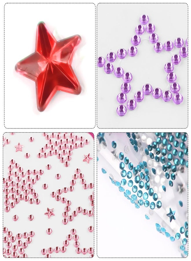 PKRFCJ 7 Pack Self-Adhesive Star Face Rhinestone Gem Stickers and 1 Black Tweezers - Suitable for Face, Eyes, Makeup, Body, Hair, Stick Gems, Y2K Star Stickers for Kids, Women - Image 4